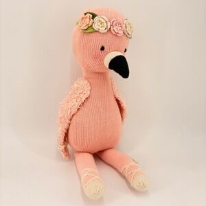 Cuddle + Kind Penelope the Flamingo Hand Knit Doll Pink Floral Crown 20" Large
